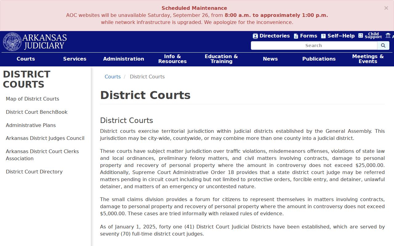 Arkansas court system District Court tier and jurisdiction overview