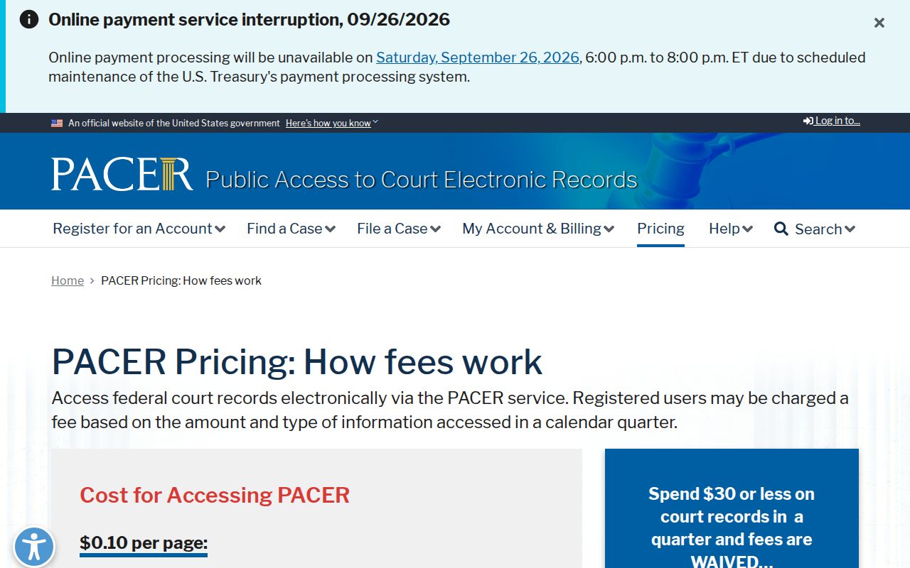 Federal court docket document pricing information relevant to Arkansas cases