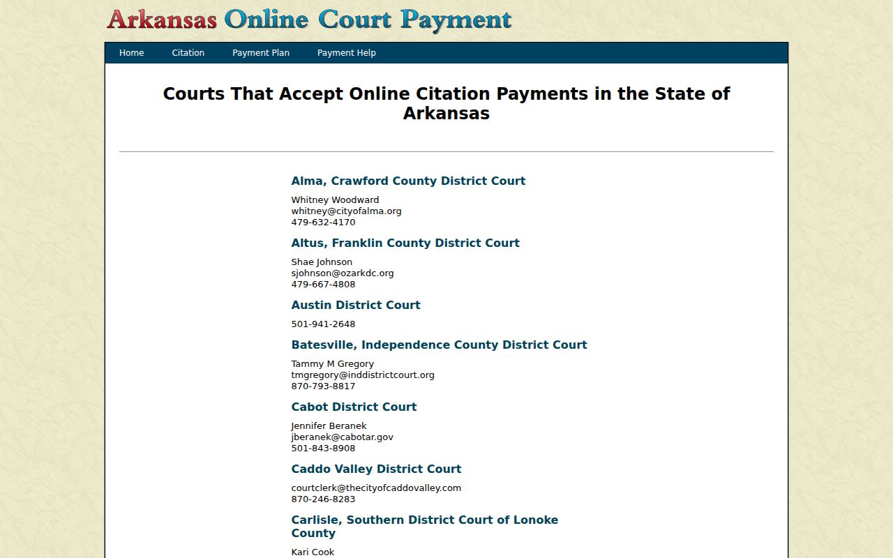 Arkansas traffic court record guide with the official participating-court list